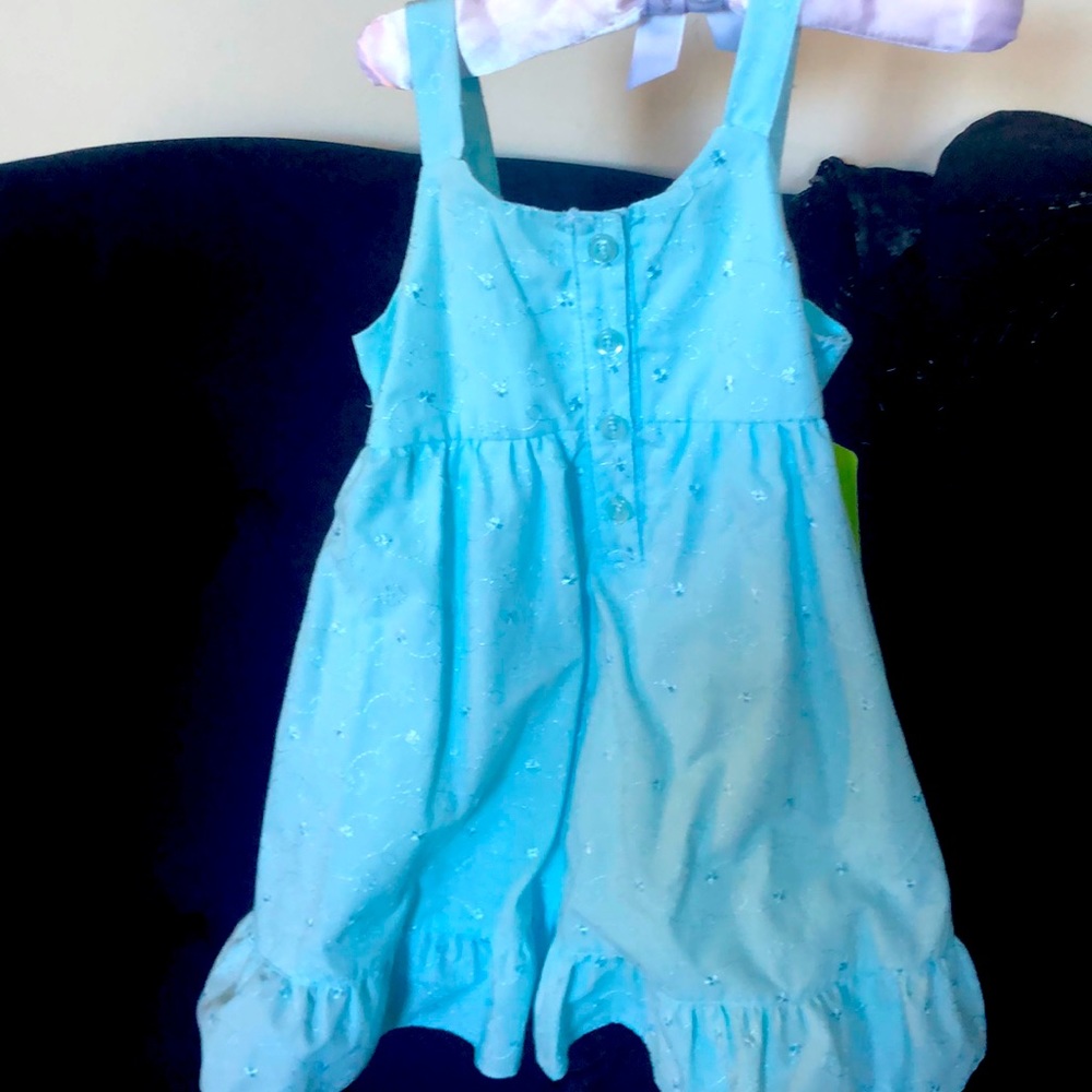 Toddler 24 mo. aqua blue slvlss summer dress embroidery flowers w/panty